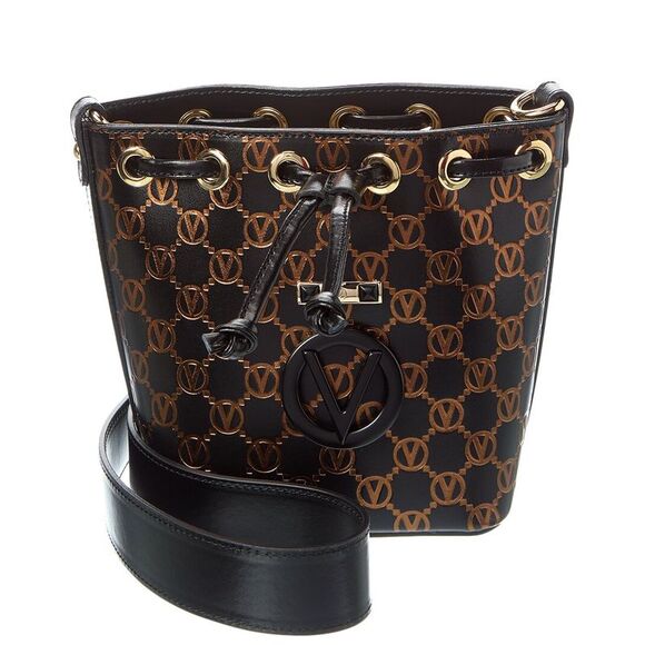 Valentino by Mario Valentino Handbags - Valentino By Mario Valentino Jules Monogram Leather Bucket Bag, Black